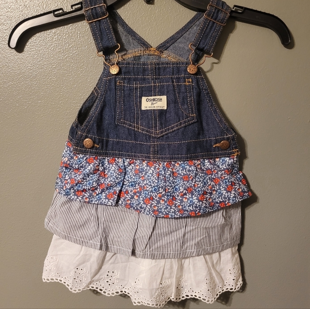 OshKosh Denim Dress Denim With Tiered Red White & Blue Layers 24 Months